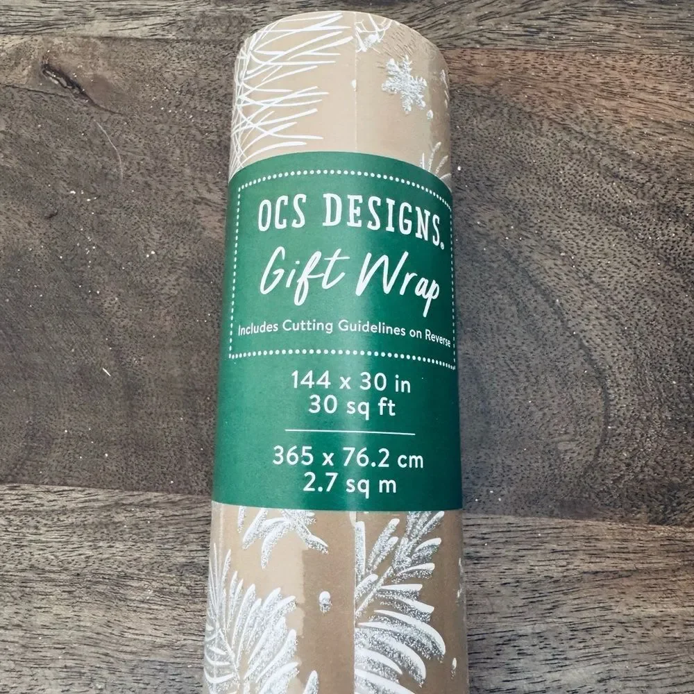 Christmas Pine Needles Pinecone Glitter Holiday Wrapping Paper Roll Gift Wrap